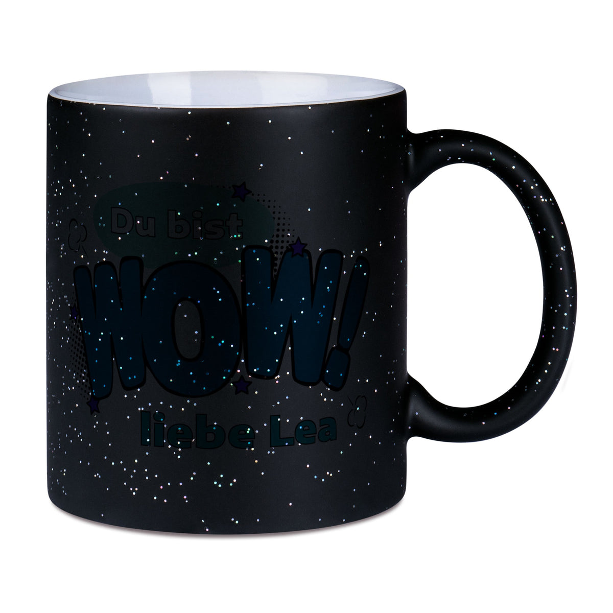 Tasse Farbwechsel mit Glitzerpartikeln, WOW, Magic-Thermo-Effekt