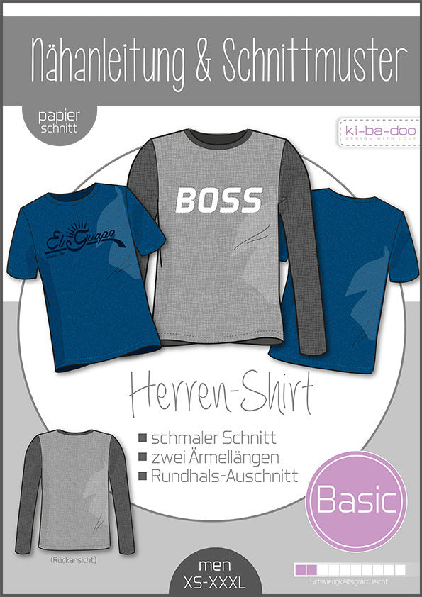 Schnittmuster, Basic Shirt Herren, Gr XS bis XXXL