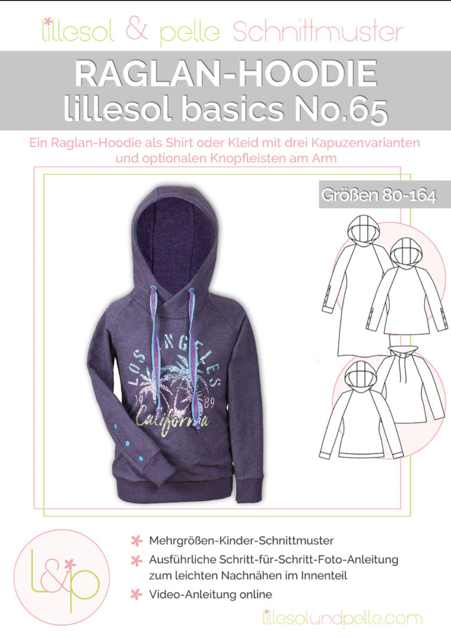 Schnittmuster, Lillesol Raglan-Hoodie, No 65, Gr 80-164