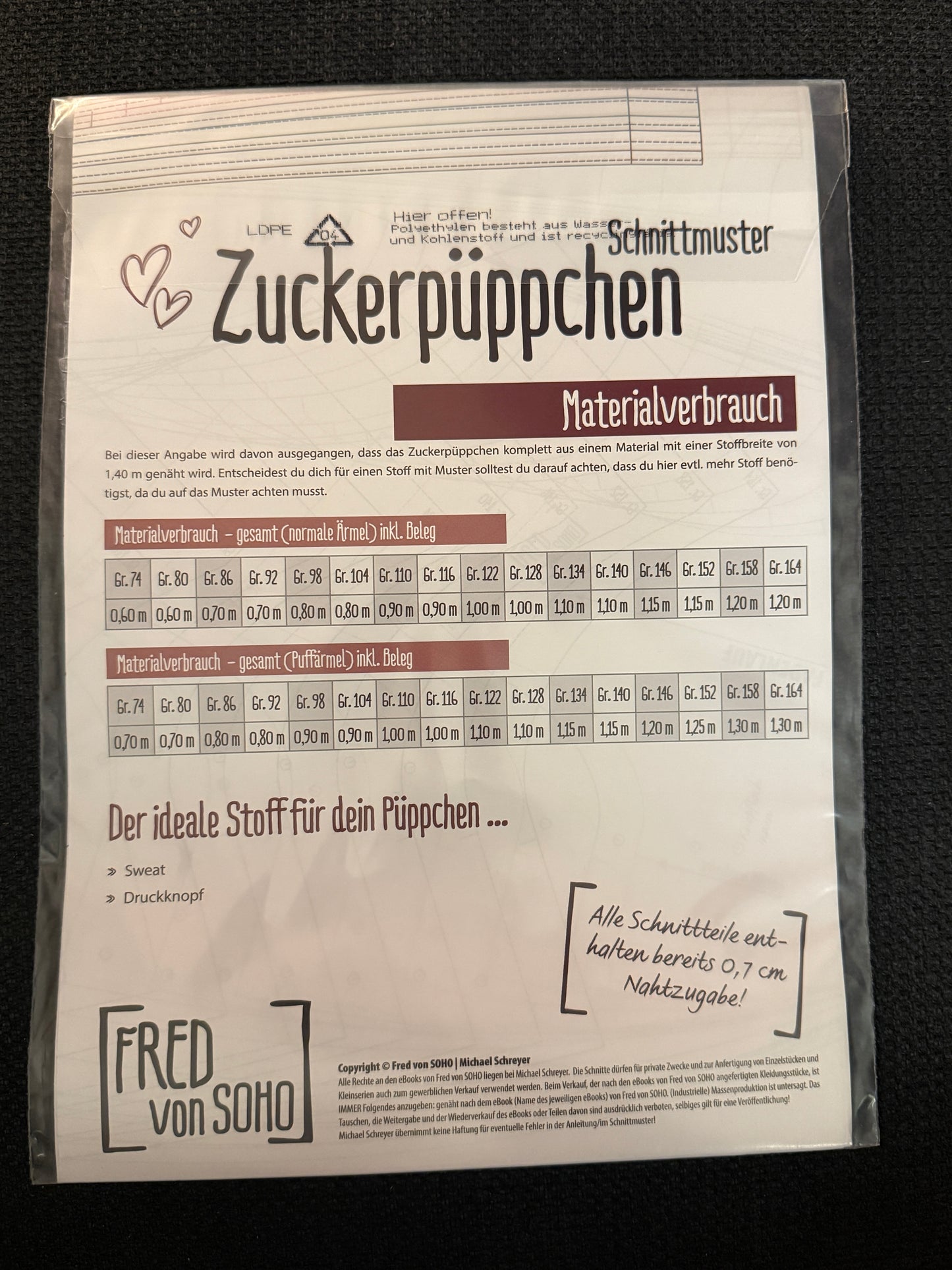 Schnittmuster, Zuckerpüppchen, Gr 74-164