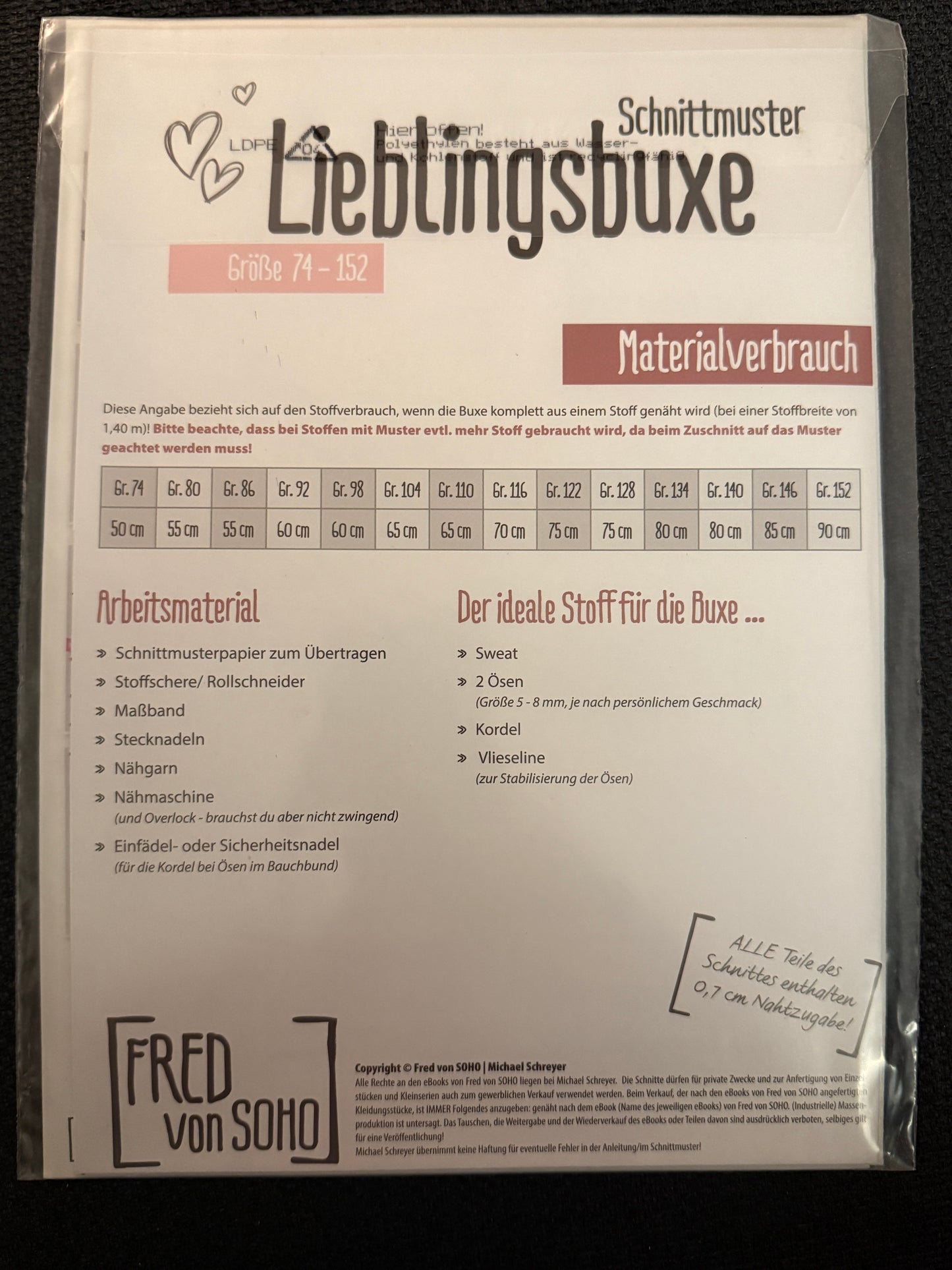 Schnittmuster, Lieblingsbuxe lang, Gr 74-152