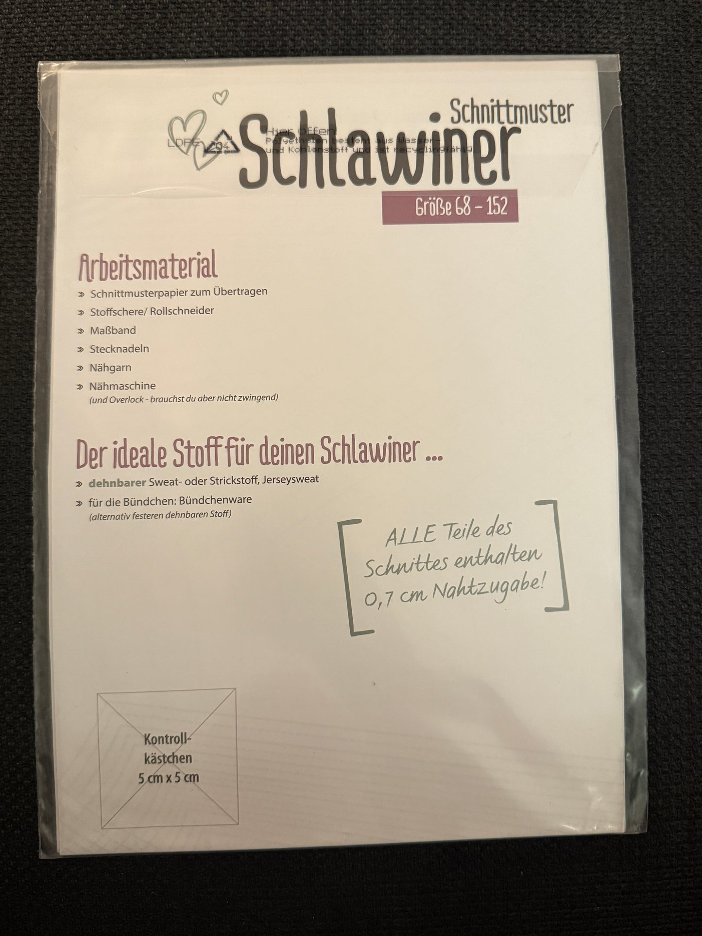 Schnittmuster, Schlawiner, Gr 68-152