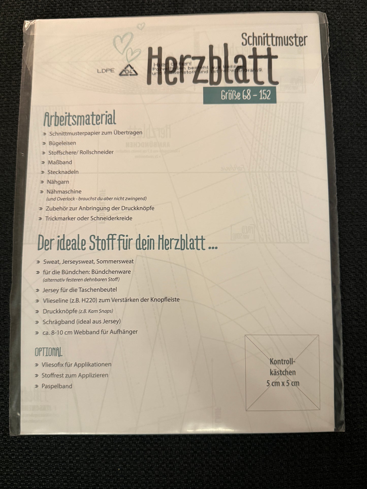 Schnittmuster, Herblatt, Gr 68-152