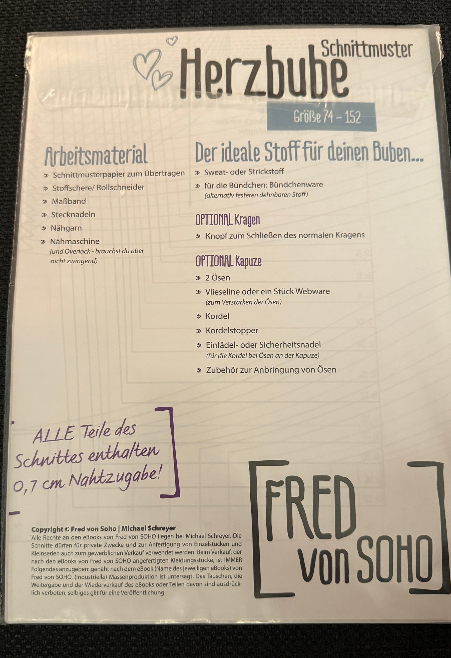 Schnittmuster, Herzbube, Gr 74-152
