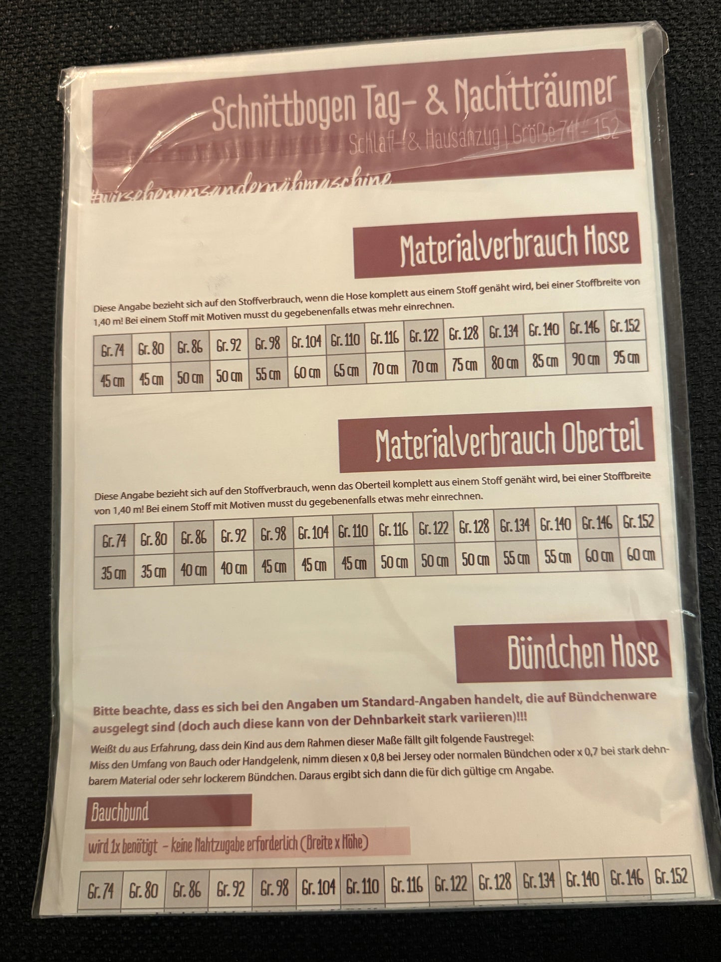 Schnittmuster, Tag- und Nachtträumer, Gr 74-152