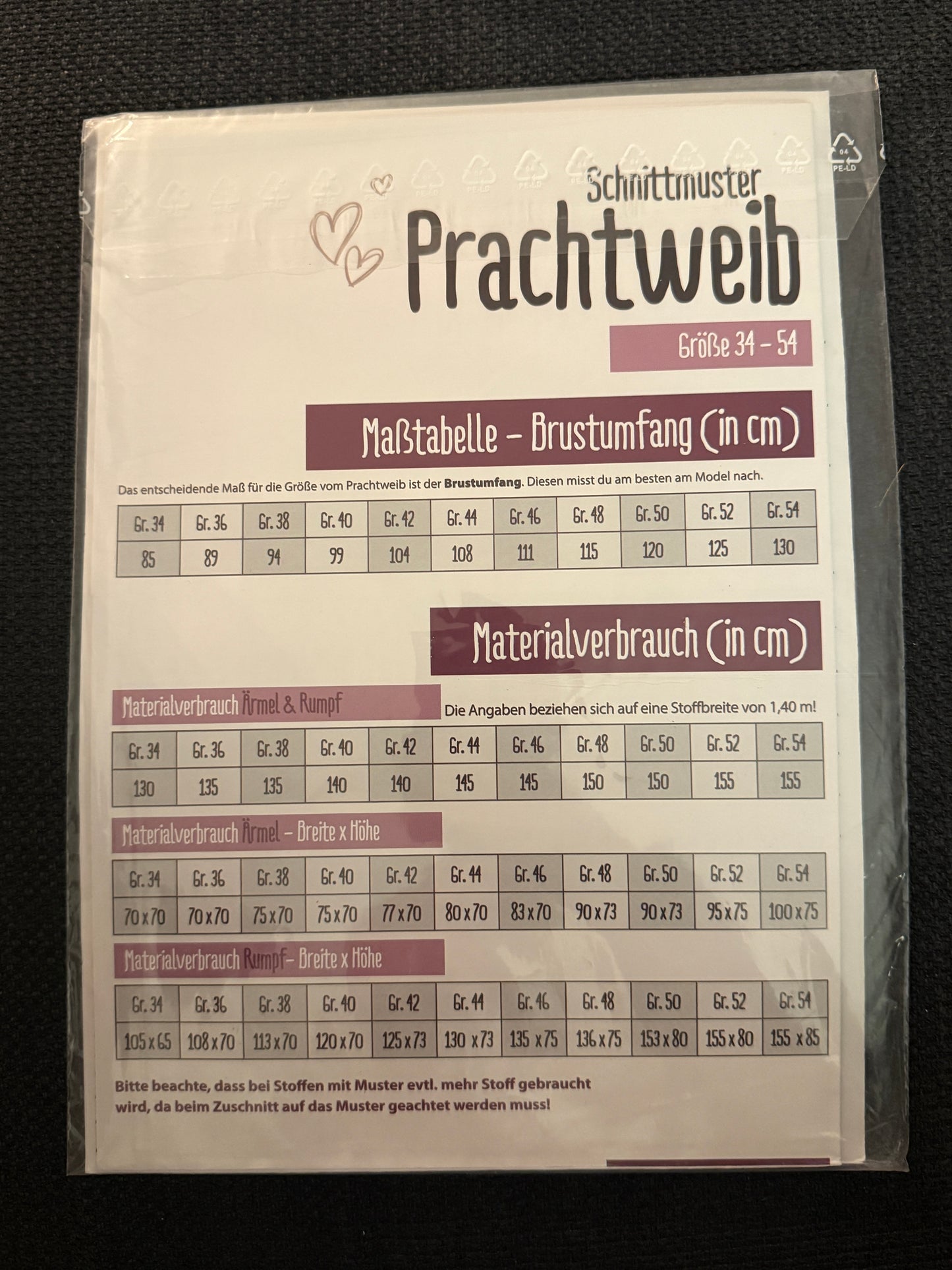 Schnittmuster, Prachtweib, Gr 34-54