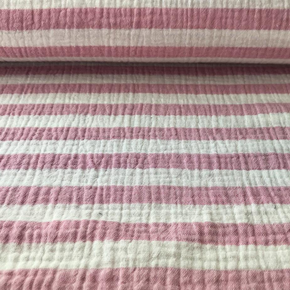 Musselin Double Gauze Stoff, Streifen Rosa
