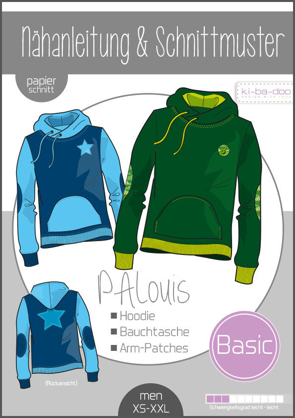 Schnittmuster, Hoodie PAlouis, Gr XS-XXL