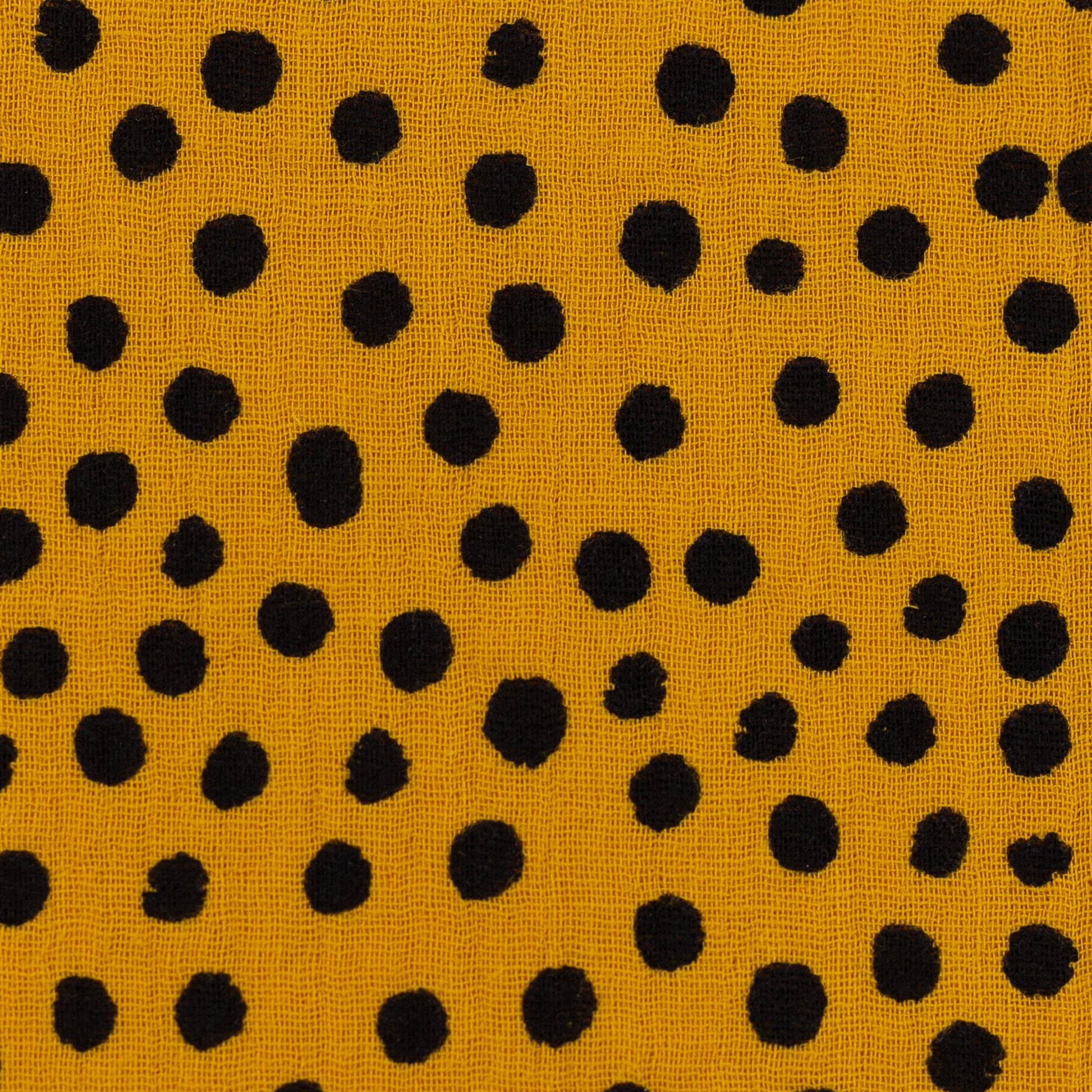 Musselin Double Gauze Stoff, Tupfen Schwarz/Senf – Simply Kreativ