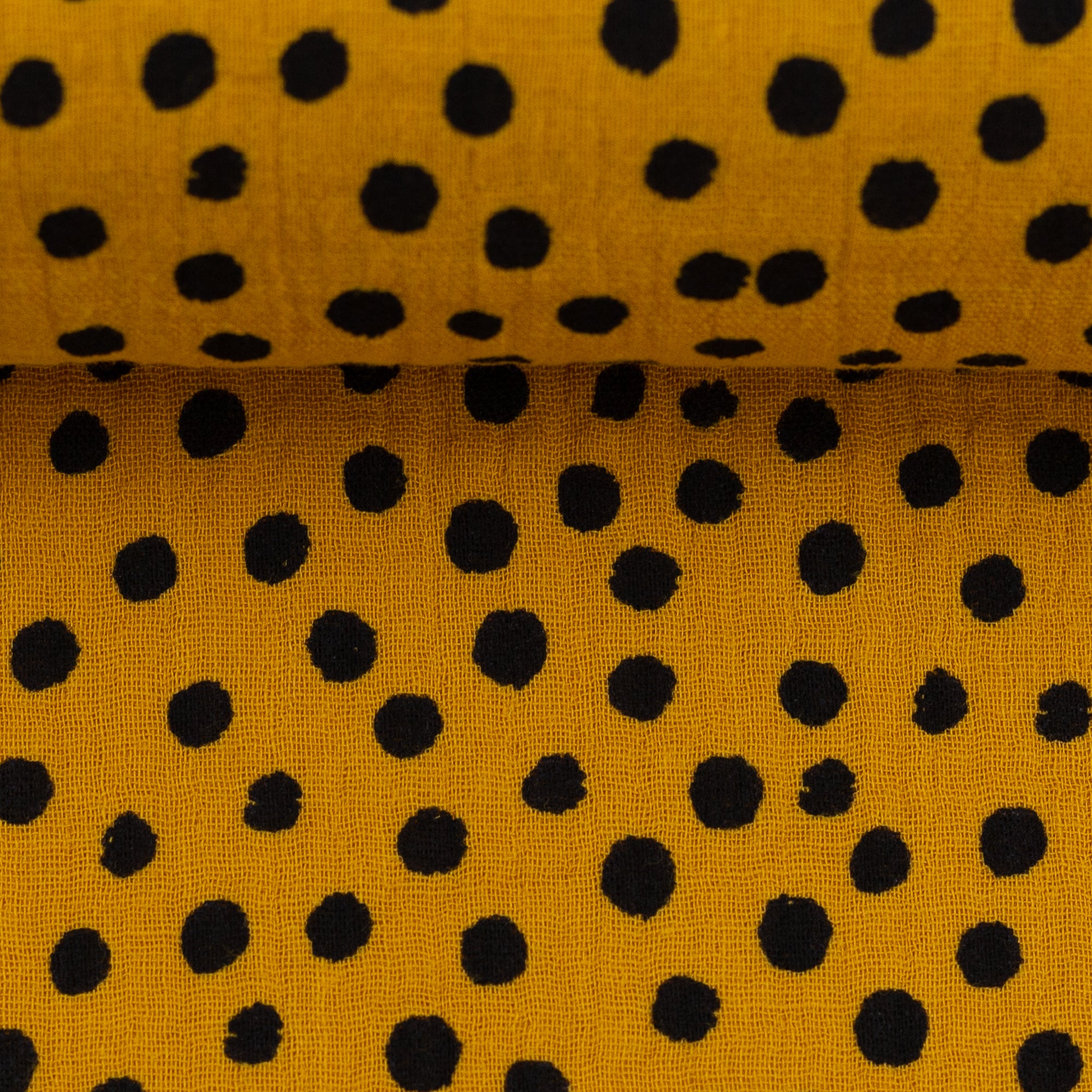 Musselin Double Gauze Stoff, Tupfen Schwarz/Senf