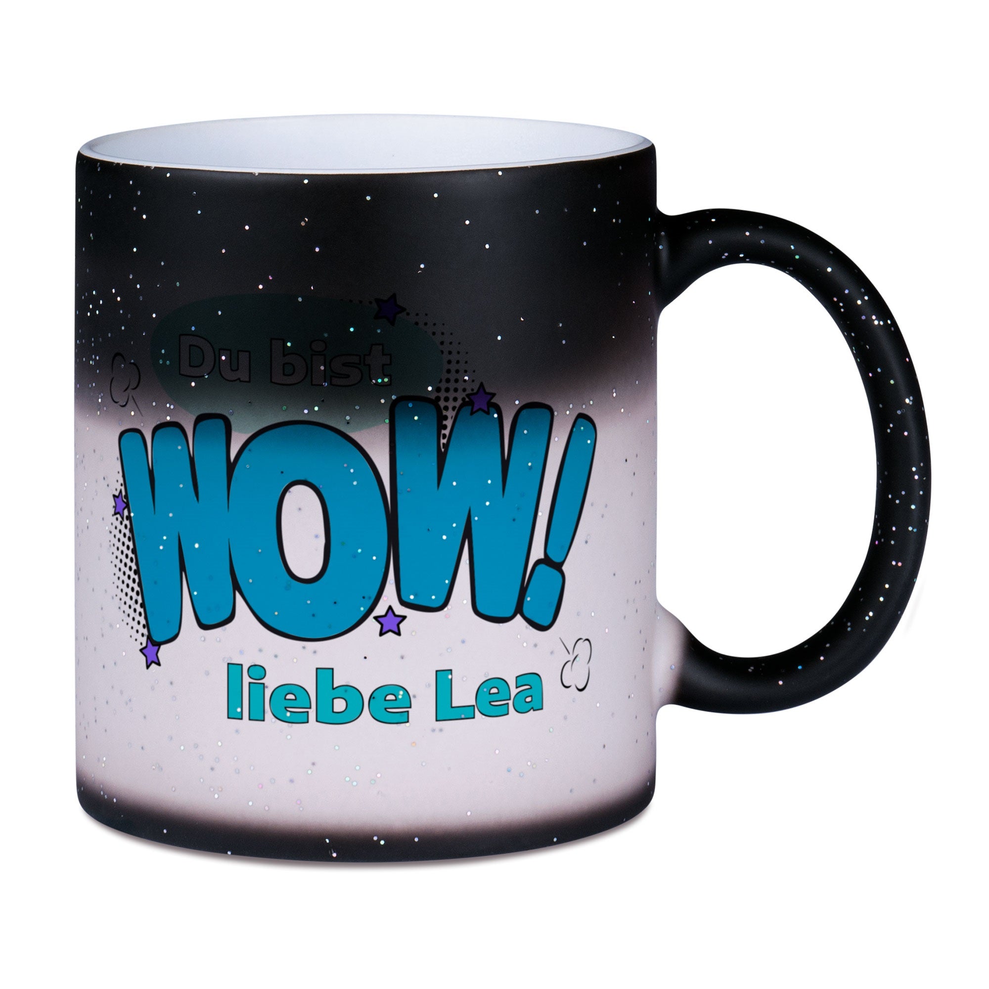 Tasse Farbwechsel mit Glitzerpartikeln, WOW, Magic-Thermo-Effekt