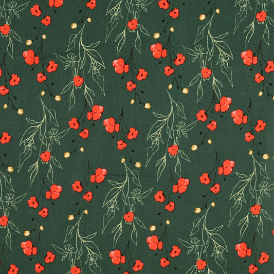 Baumwolle Olive mit Blumen