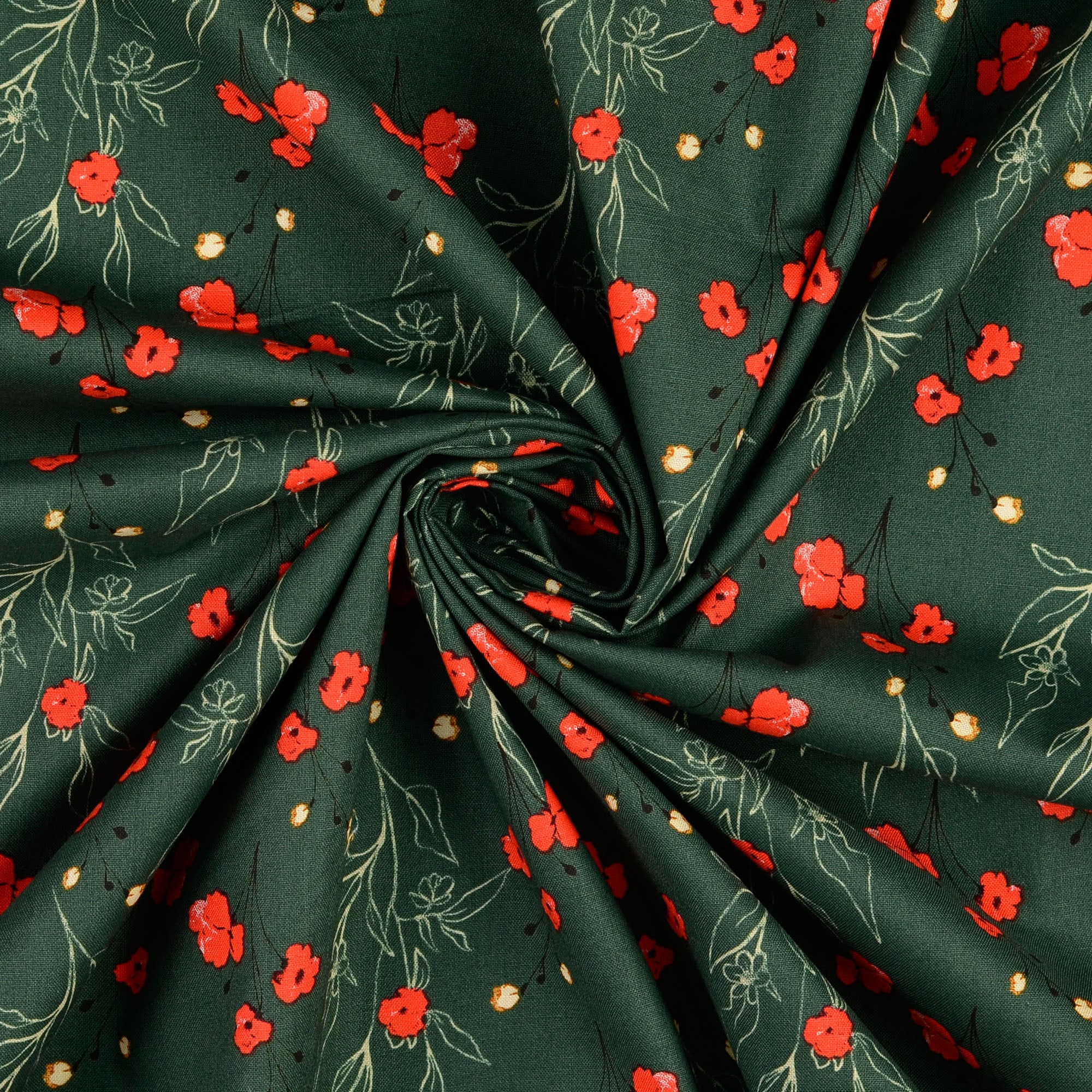 Baumwolle Olive mit Blumen