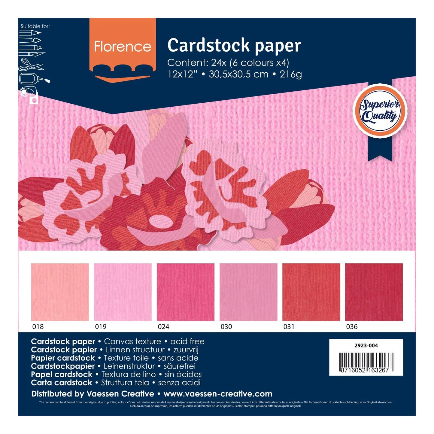 Florence • Tonkarton Multipack 216g Textur 30,5x30,5cm Pink 24x