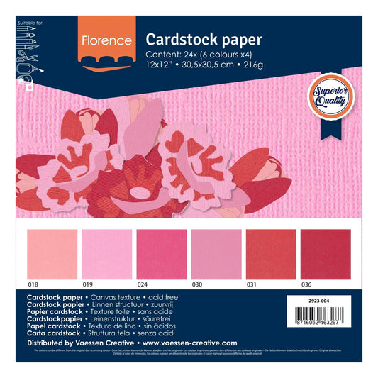 Florence • Tonkarton Multipack 216g Textur 30,5x30,5cm Pink 24x