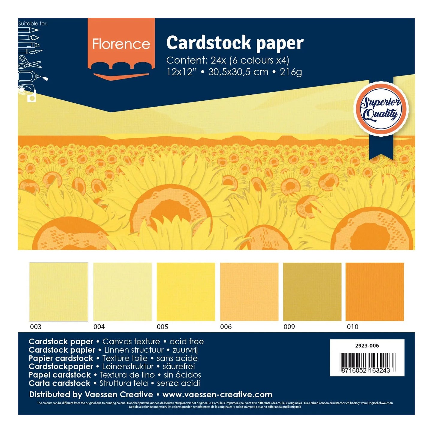 Florence • Tonkarton Multipack 216g Textur 30,5x30,5cm Gelb 24x