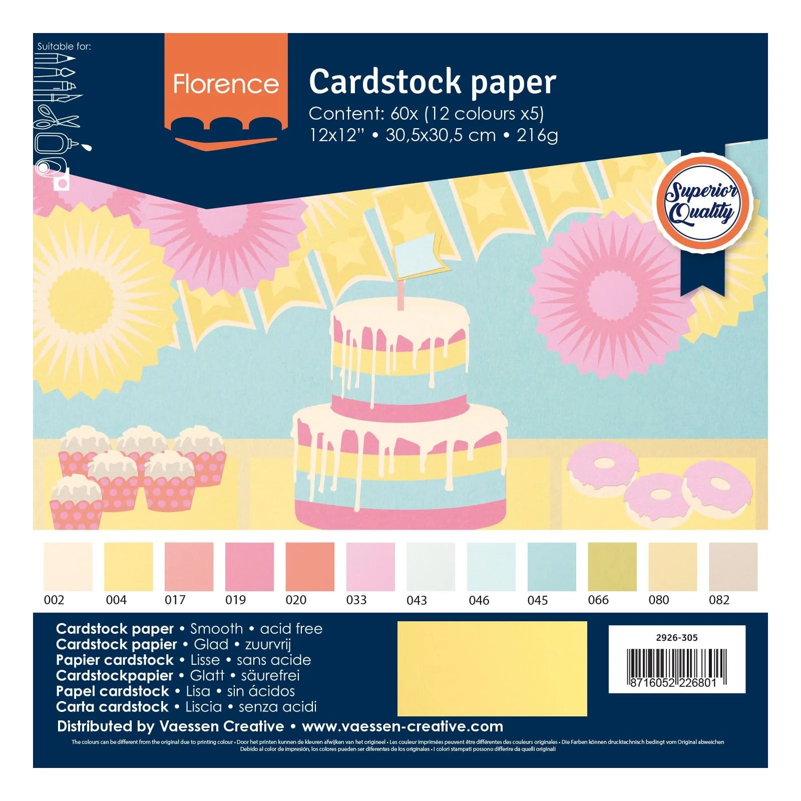 Florence • Tonkarton Multipack 216g Glatt 30,5x30,5cm Pastell 60x