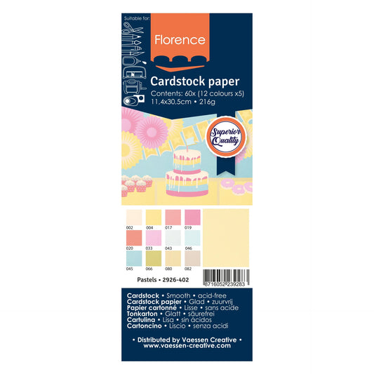 Florence • Tonkarton 216g Glatt 11,4x30,5cm Pastels 60x