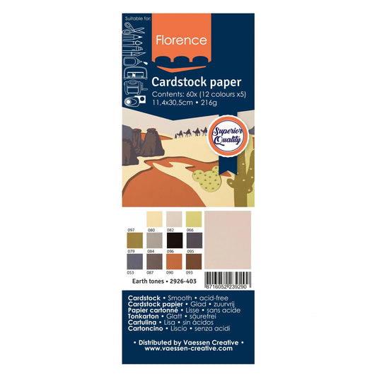 Florence • Tonkarton 216g Glatt 11,4x30,5cm Earth Tones 60x