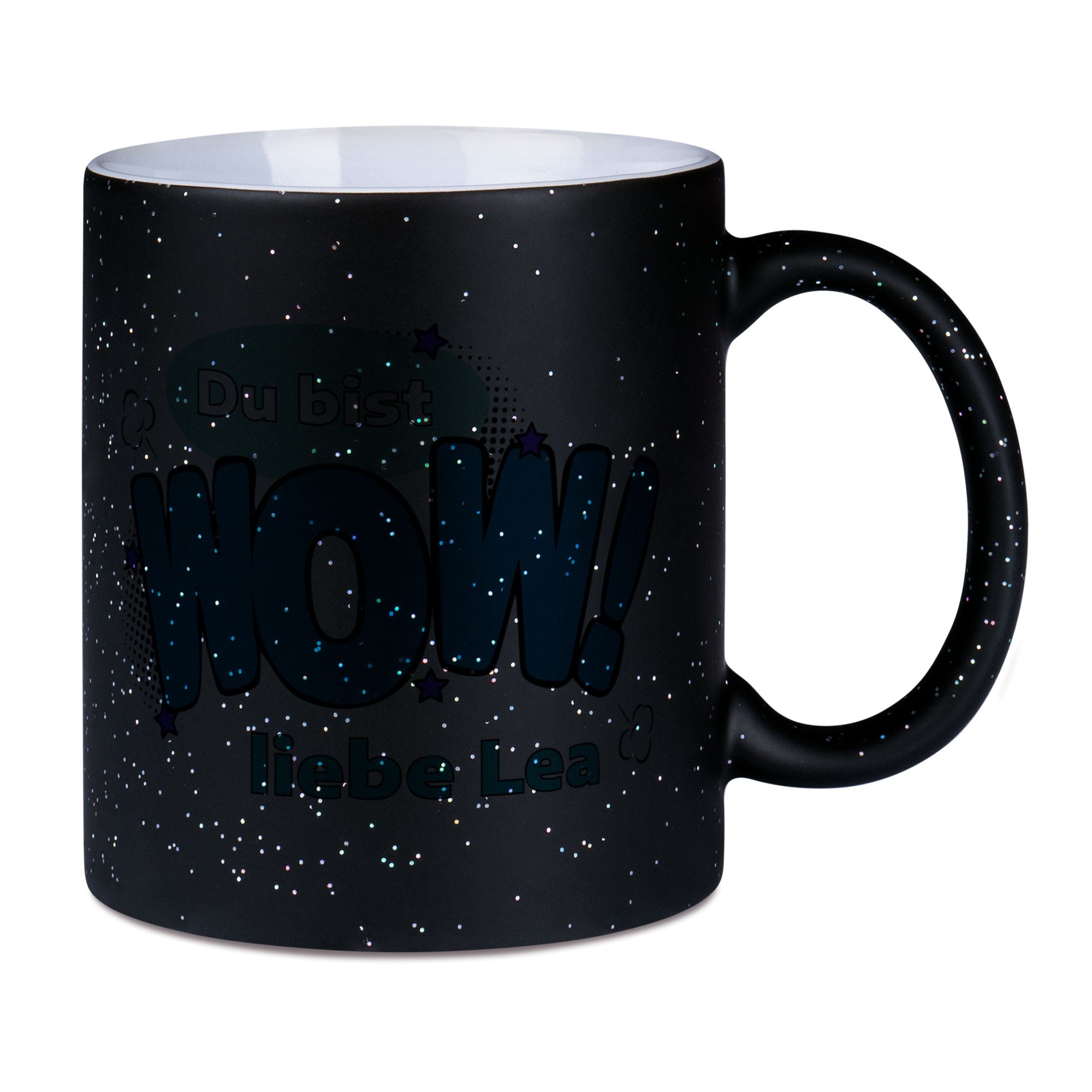 Tasse Farbwechsel mit Glitzerpartikeln, WOW, Magic-Thermo-Effekt