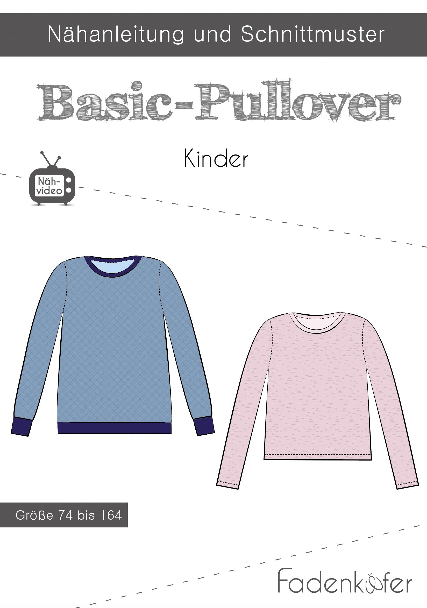 Schnittmuster,  Basic-Pullover Kinder, Gr 74-164