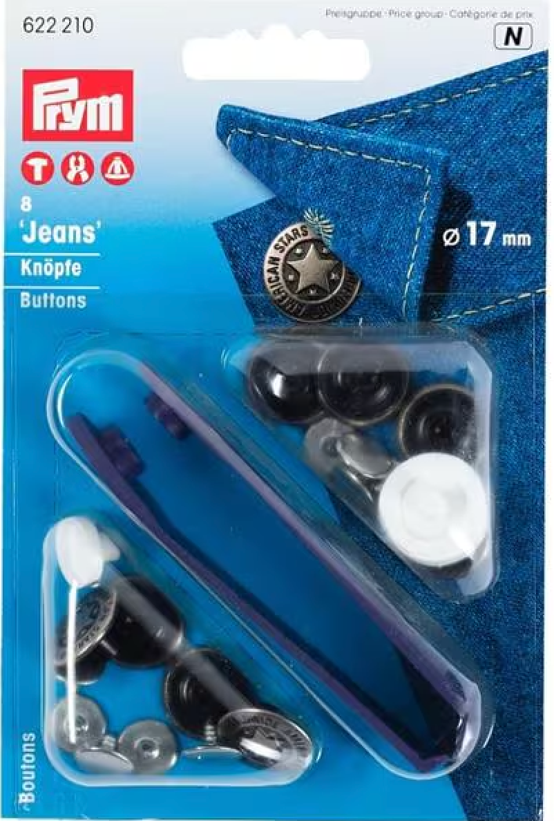 Prym 8 Stk. Nähfrei Jeansknöpfe, 17mm