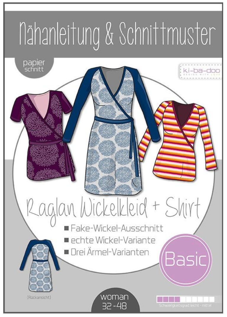 Schnittmuster, Raglan Wickelkleid + Shirt, Gr. 32-48