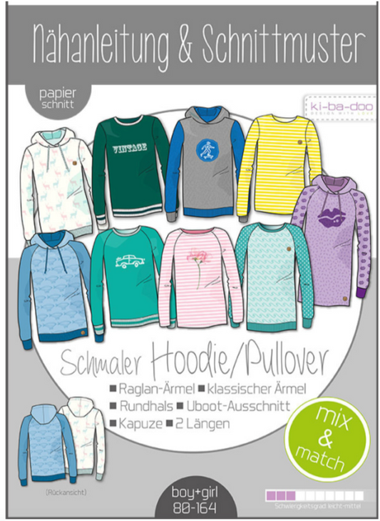 Schnittmuster, Mix&Match Hoodie/Pullover, Gr 80-164