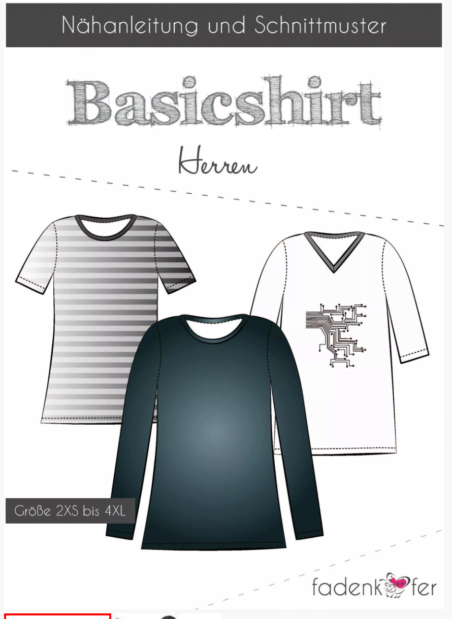 Schnittmuster, Basicshirt Herren, Gr 2XS bis 4XL