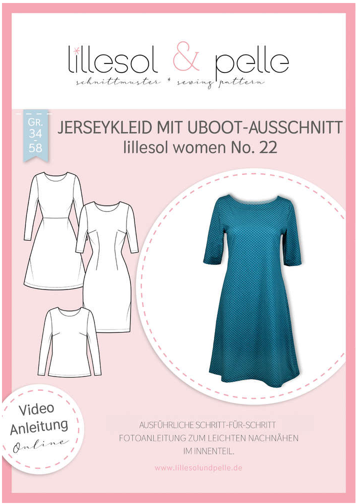 Schnittmuster, Lillesol Jersey Kleid mit U-Boot Ausschnitt, No 22, Gr 34-50
