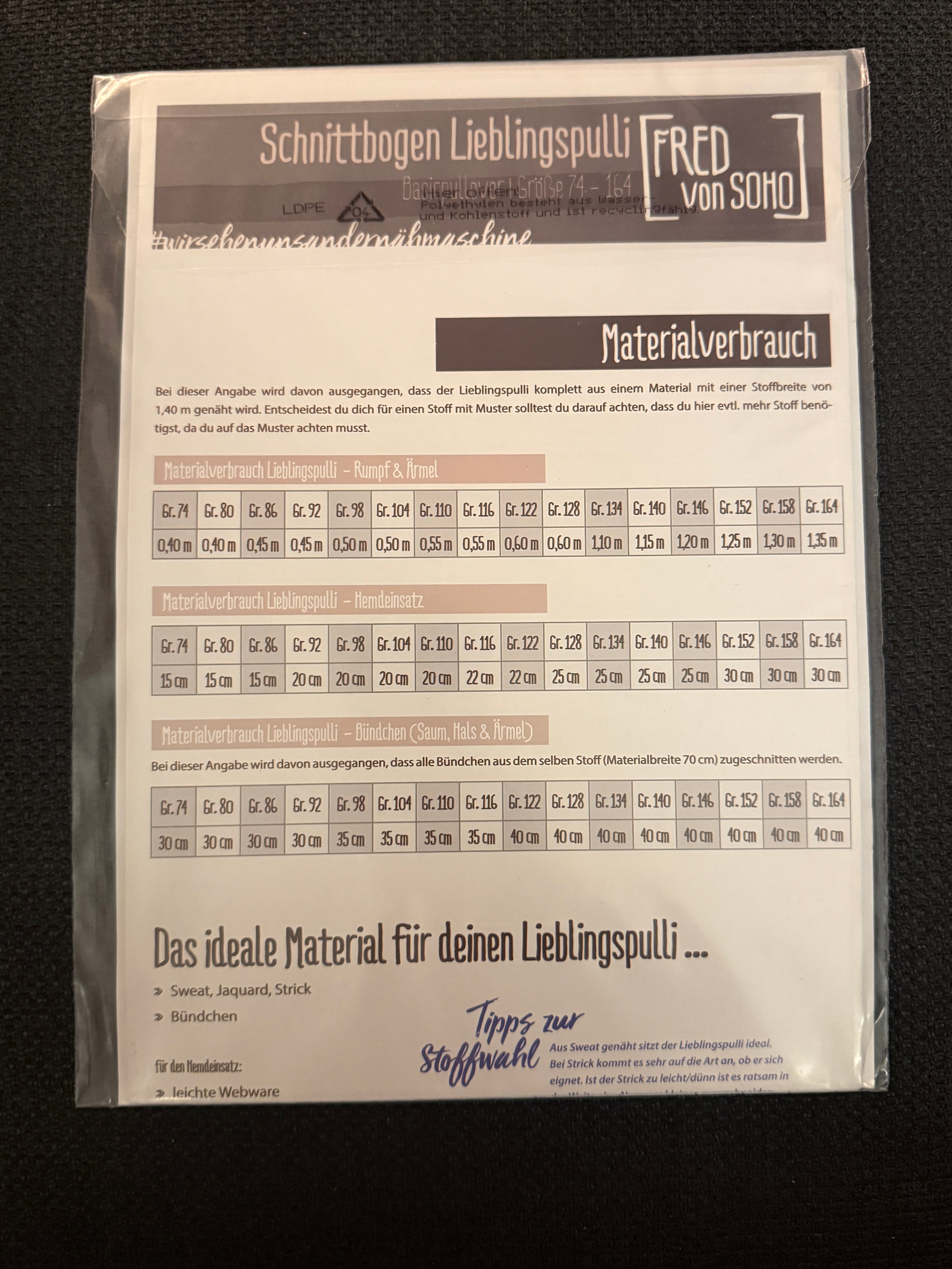 Schnittmuster, Lieblingspulli, Gr 74-164