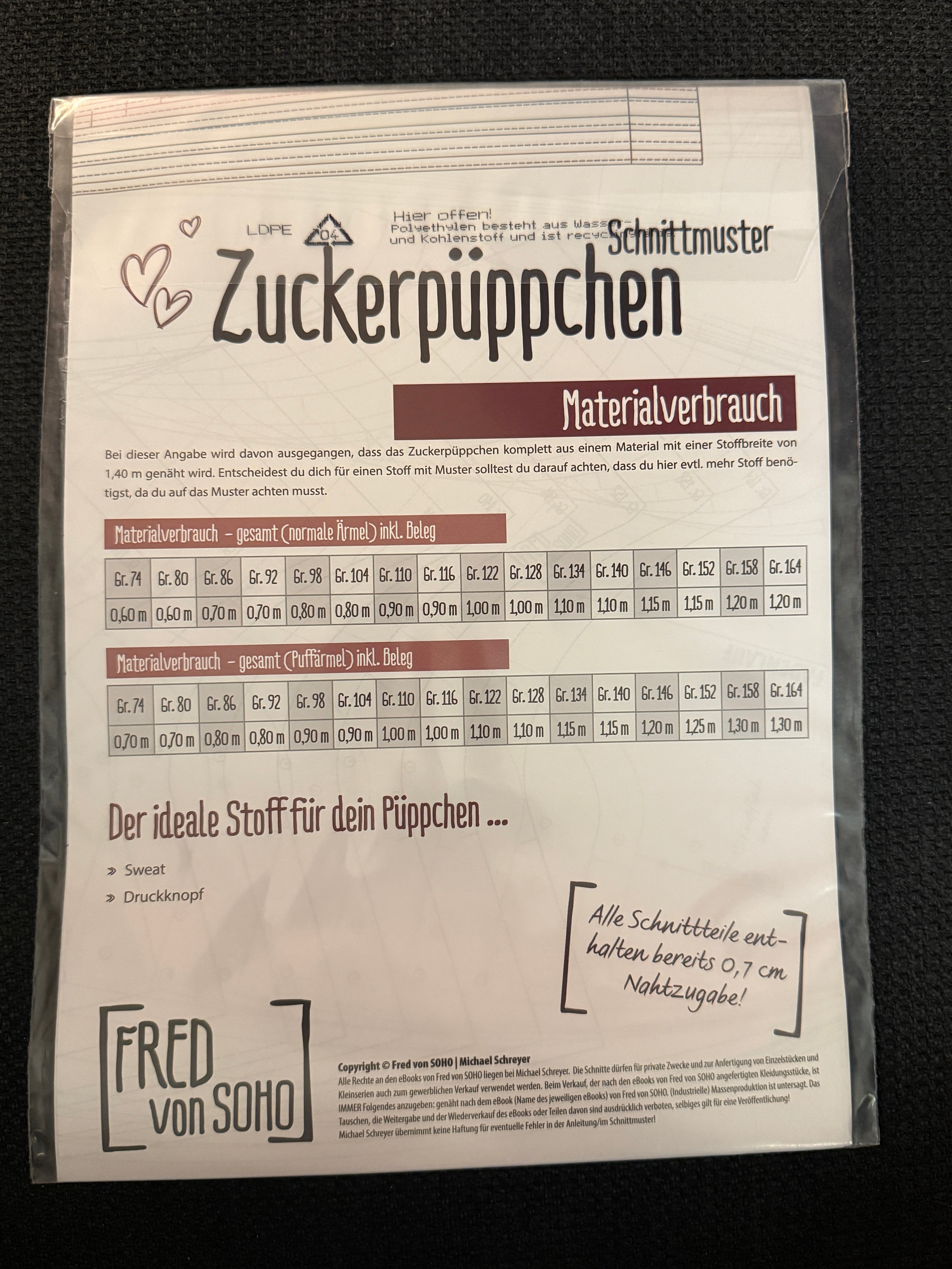 Schnittmuster, Zuckerpüppchen, Gr 74-164