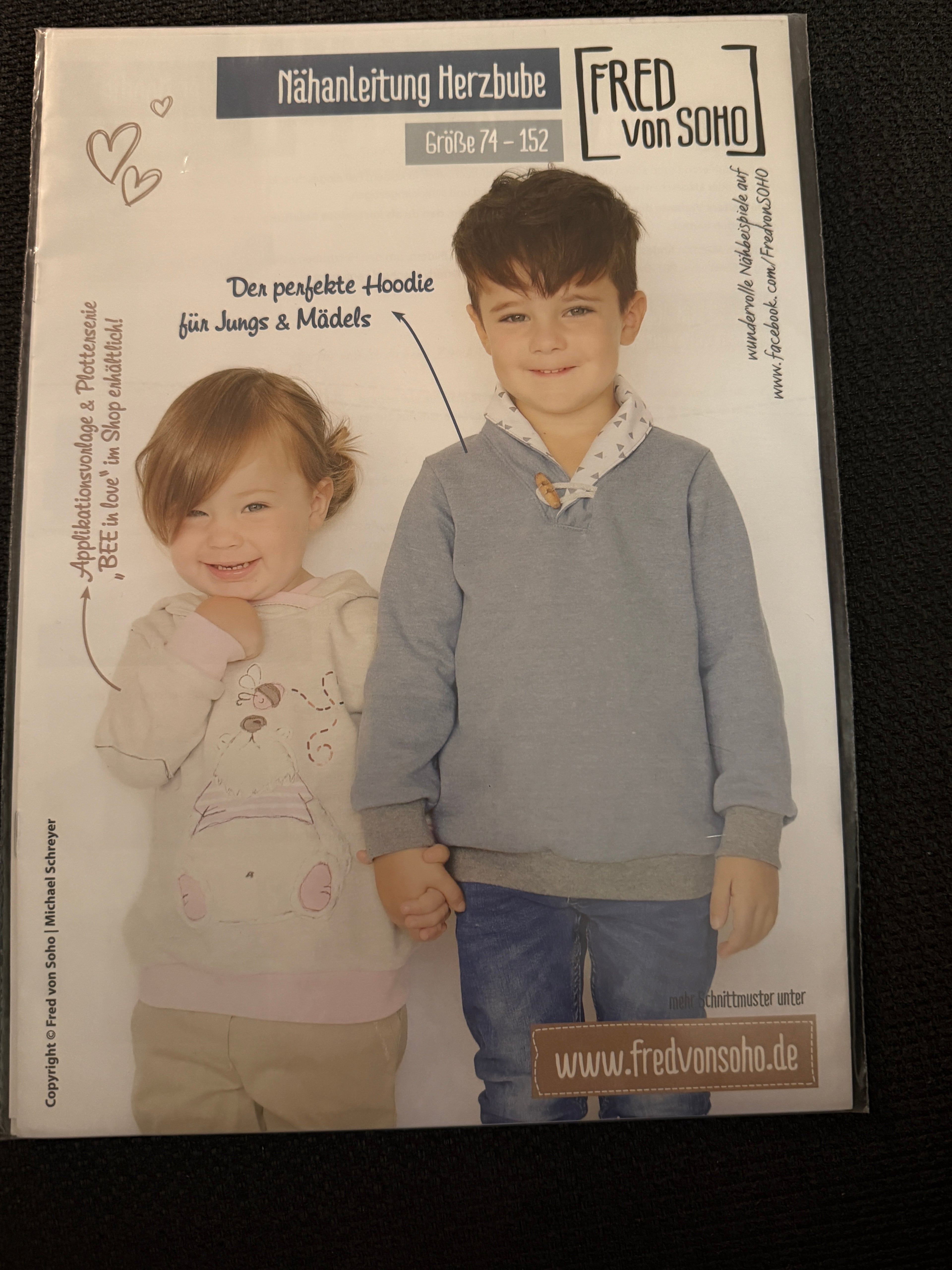 Schnittmuster, Herzbube Hoodie, Gr 74-152