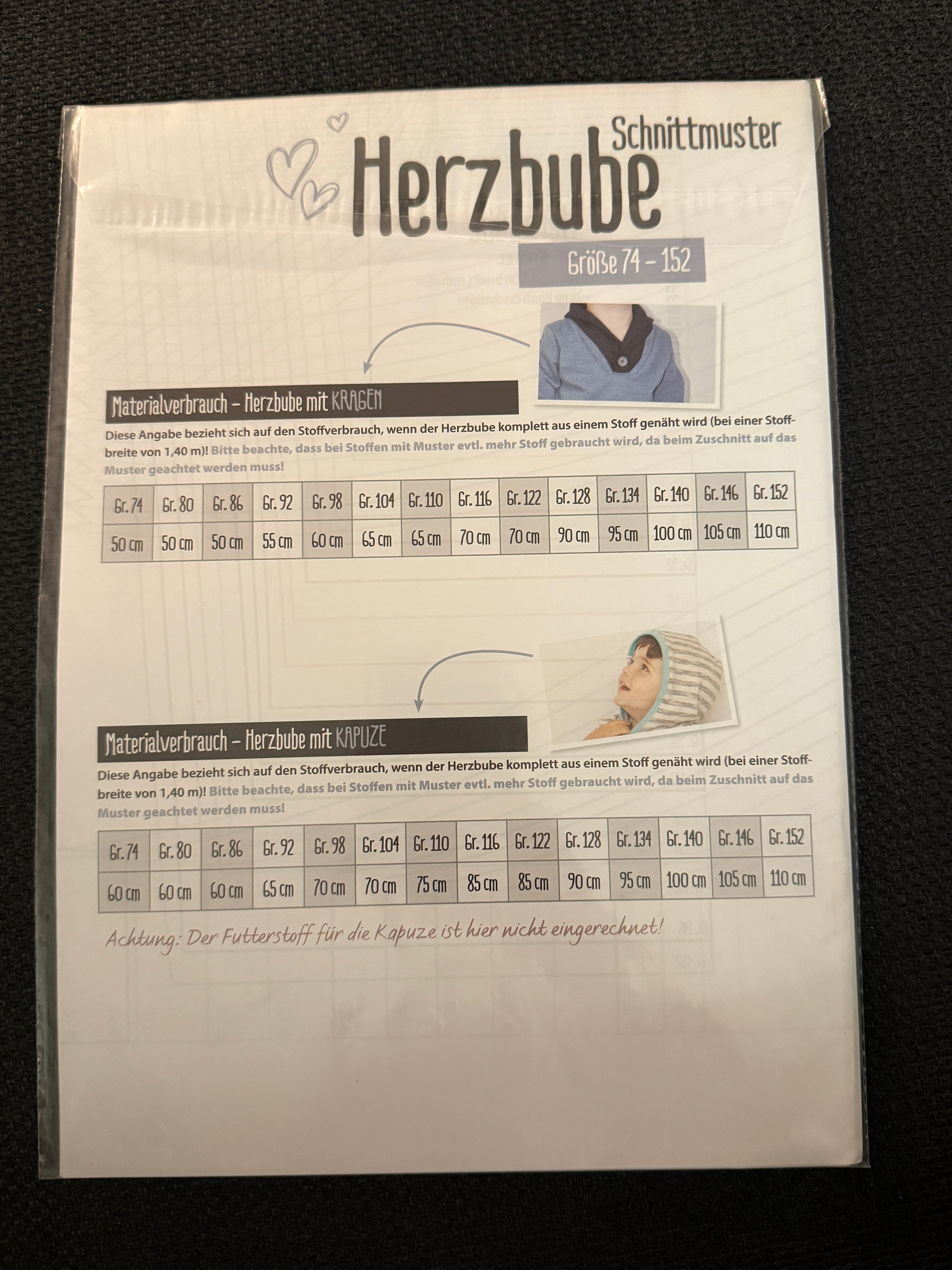 Schnittmuster, Herzbube Hoodie, Gr 74-152