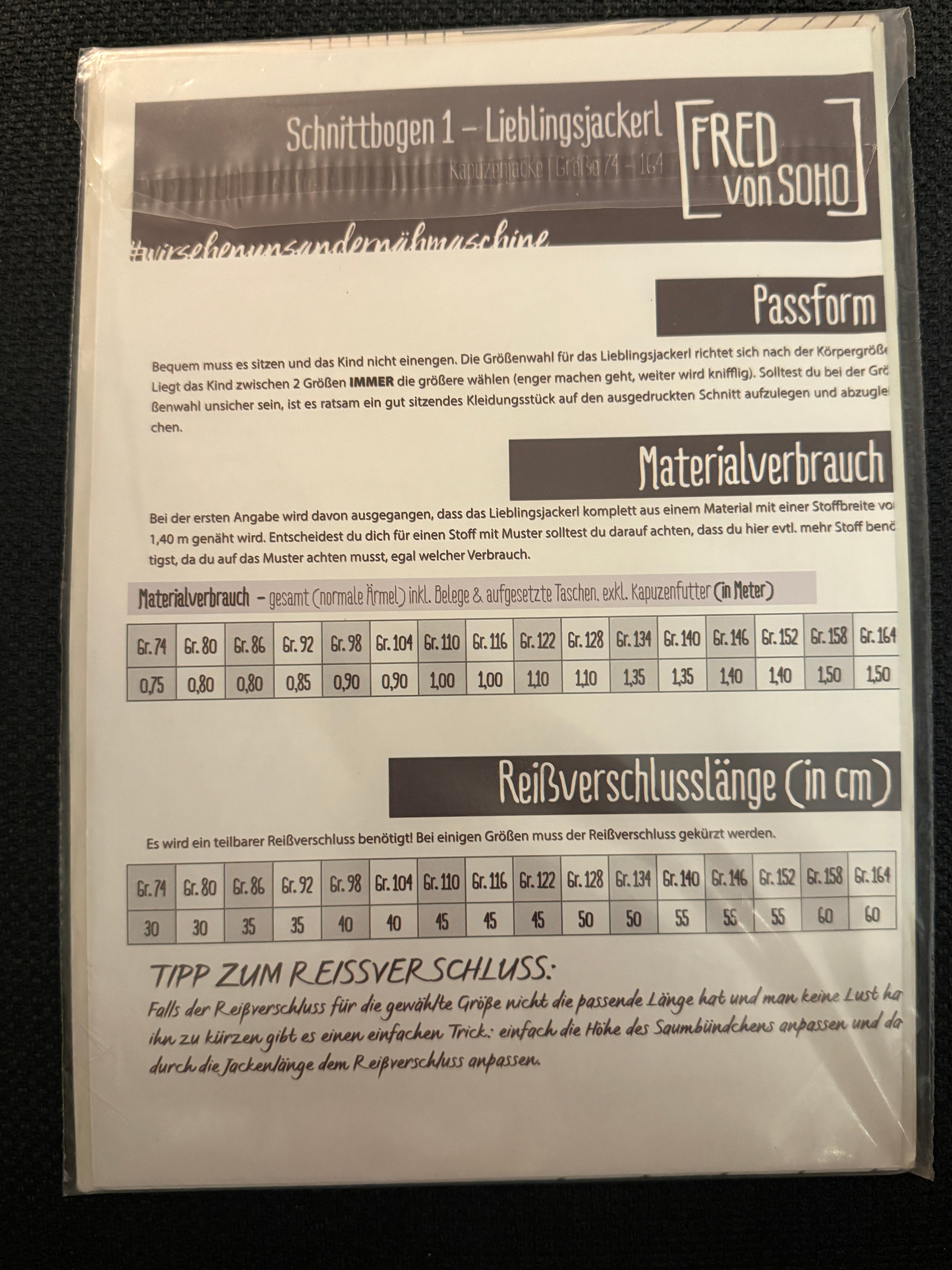 Schnittmuster, Lieblingsjackerl, Gr 74-164