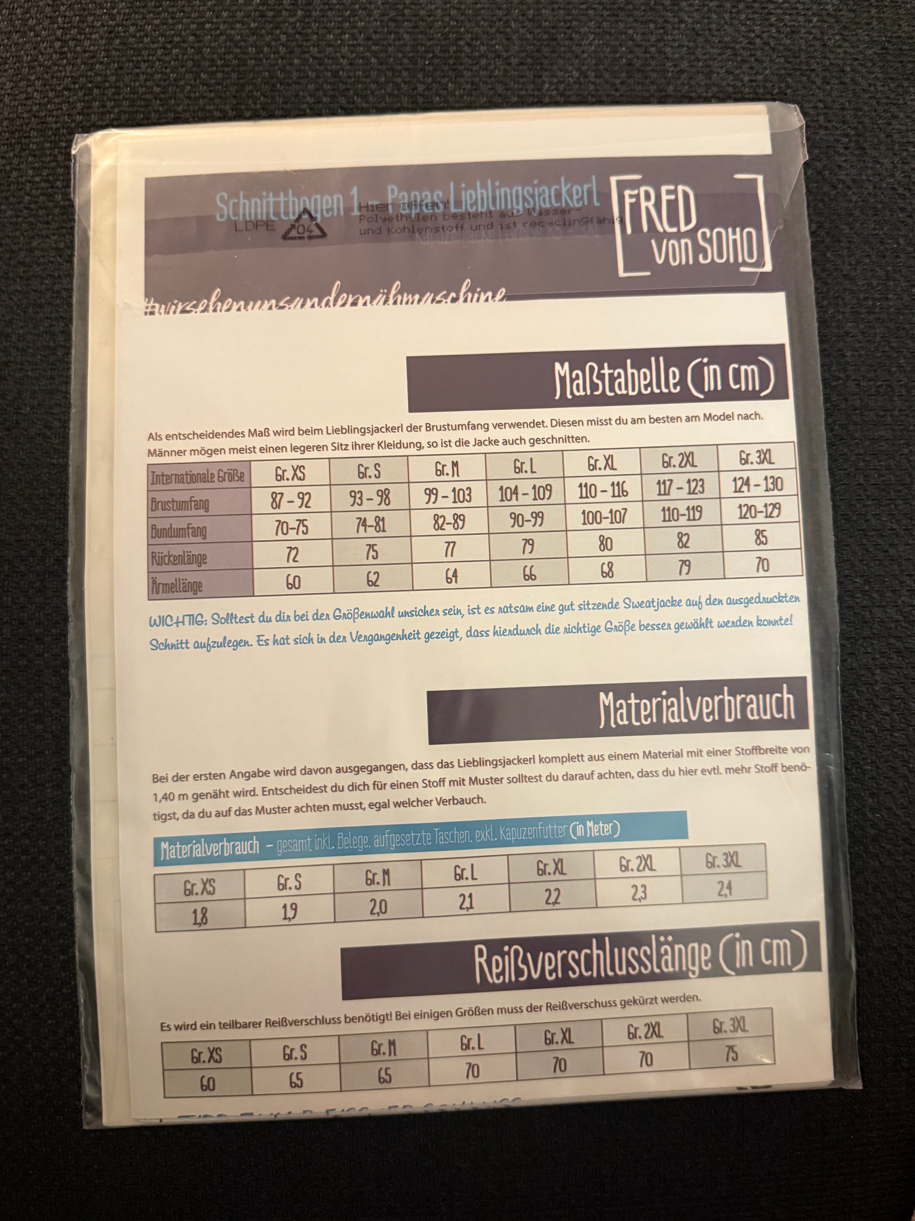 Schnittmuster, Papas Lieblingsjackerl, Gr XS-3XL