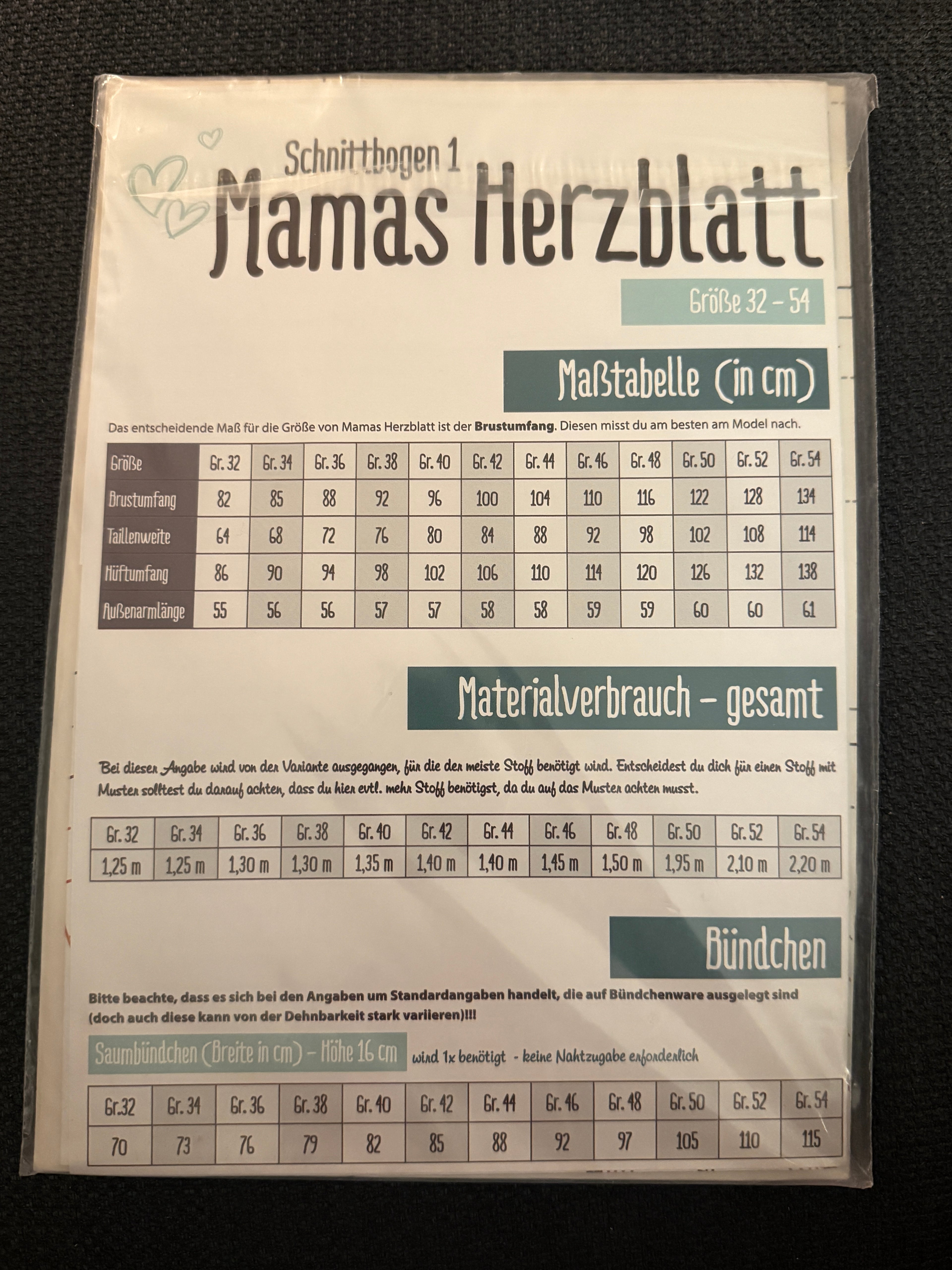 Schnittmuster, Mamas Herzblatt, Gr 32-54