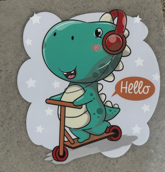 Bügelbild Dino Hello