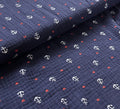 Musselin Double Gauze Stoff, navy mit Anker und Herzen