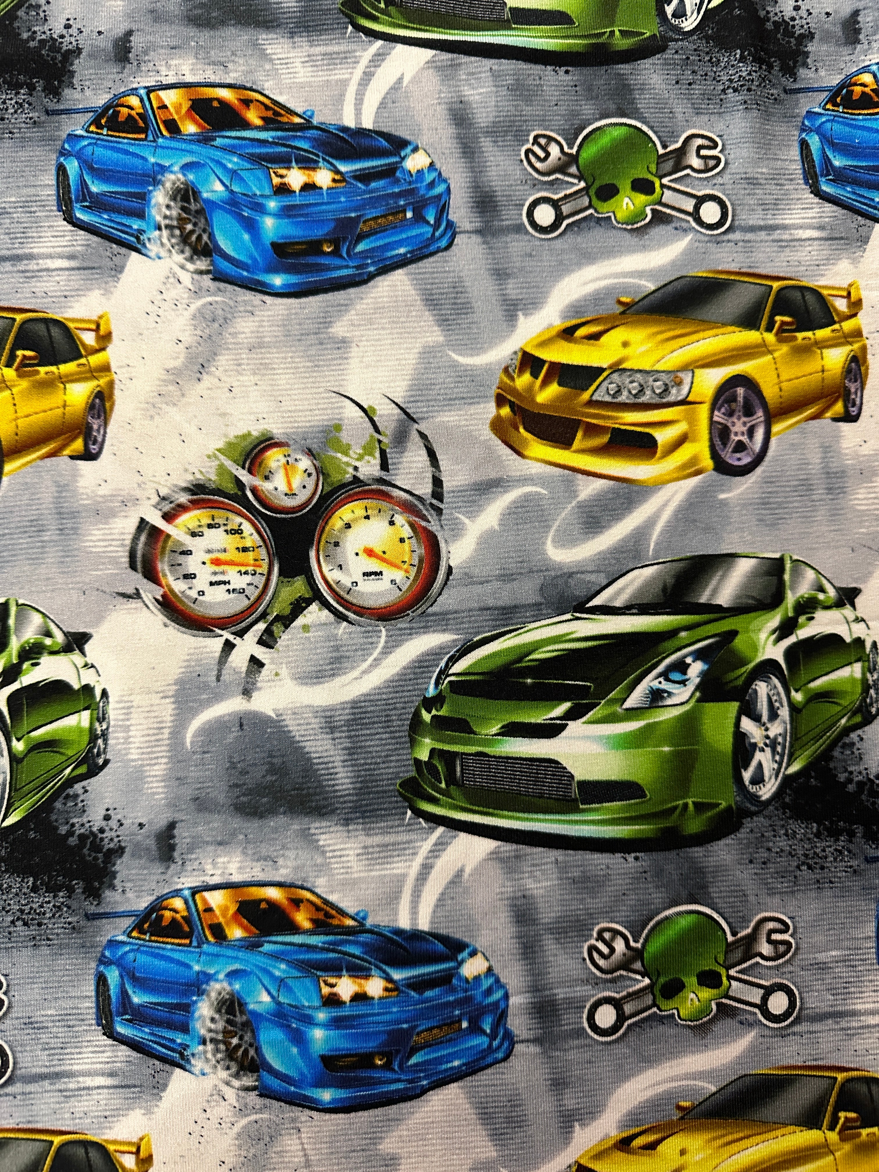 Stoffreste grau mit Autos