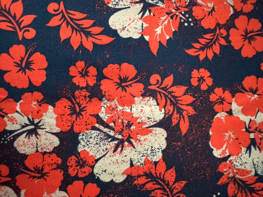Stoffreste dunkelblau mit Hawaii Blumen
