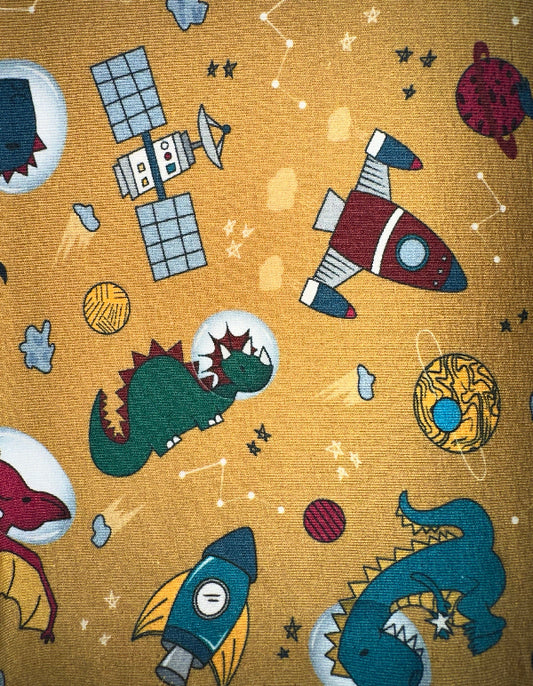 Dicker Jersey Stoff mit Dino und Weltall Motiven - Simply Kreativ Schweiz 