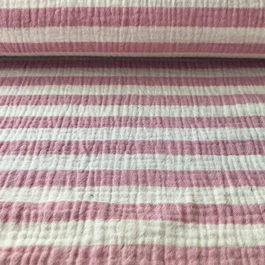 Musselin Double Gauze Stoff,  Streifen Rosa