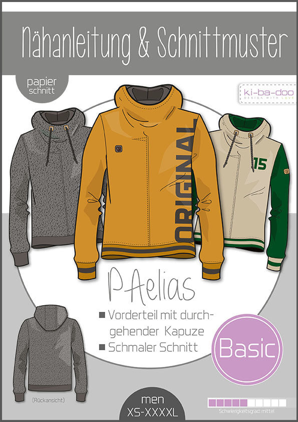 Schnittmuster, Herren Hoodie PAelias, GR. XS-4XL