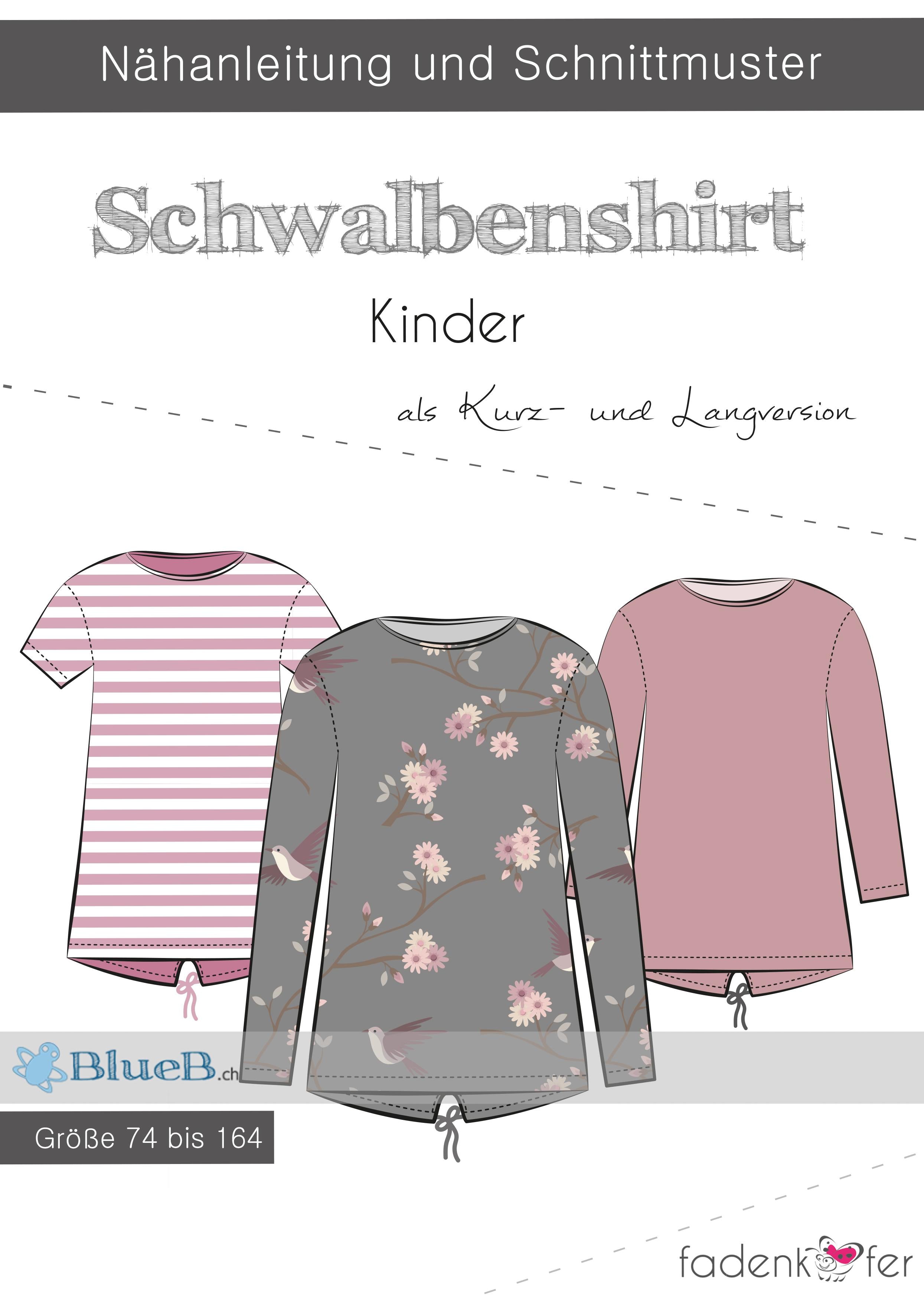 Papierschnittmuster, Schwalbenshirts Kinder, Gr 74-164