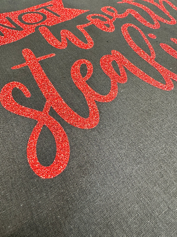Stofftasche fertig, schwarz mit rotem Glitzer schriftzug, Einzelstück - Simply Kreativ Schweiz 