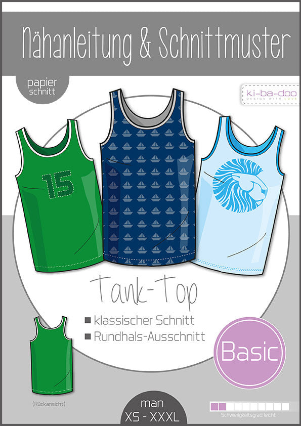 Schnittmuster, Basic Tank Top Herren, Gr XS-XXXL