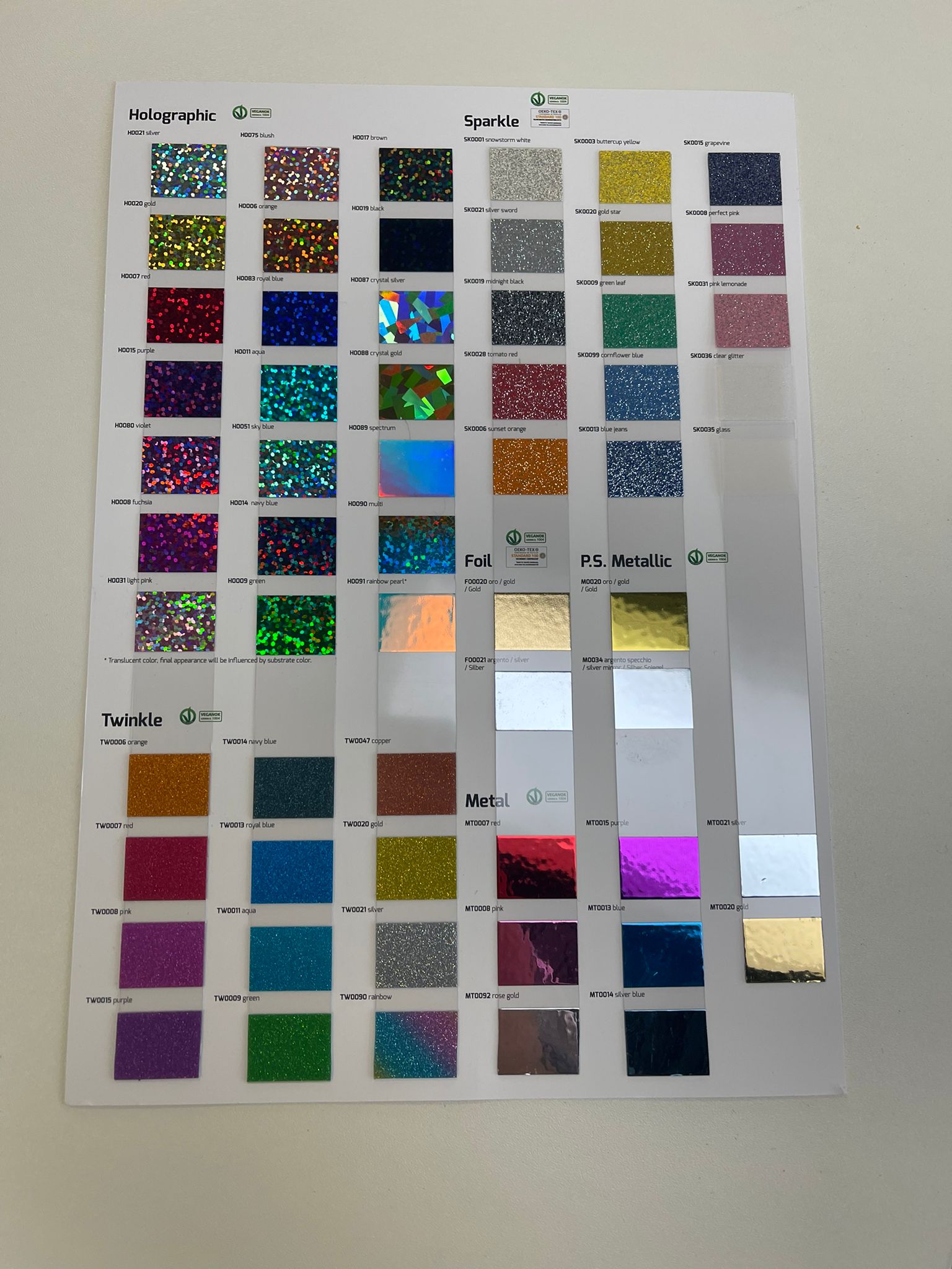 Farbkarte Holographic / Sparkle / Twinkle / Metall