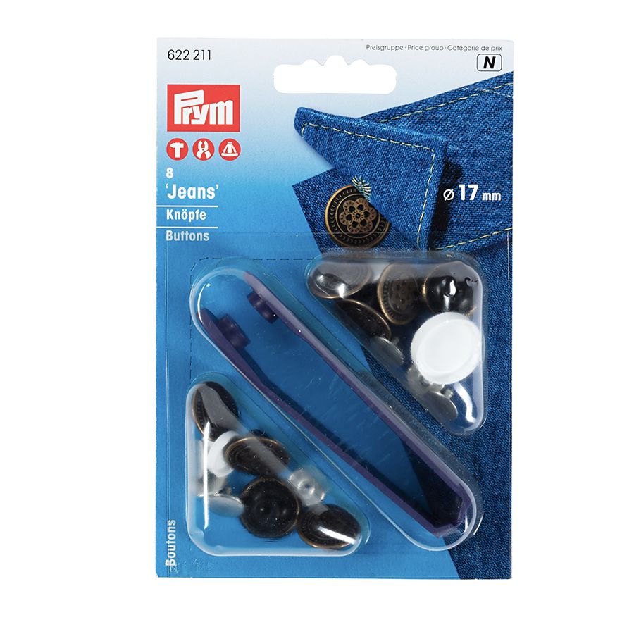 Prym 8 Stk. Nähfrei Jeansknöpfe, 17mm