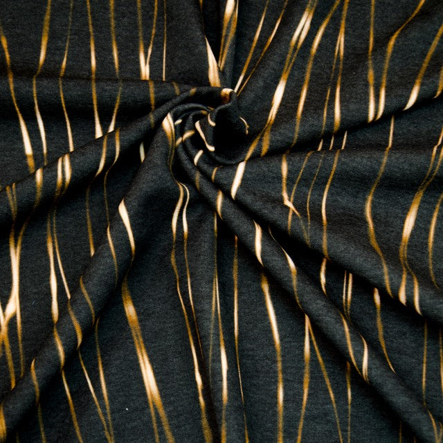 Jersey Stoff Schwarz mit Lichtstreifen gold Gigi